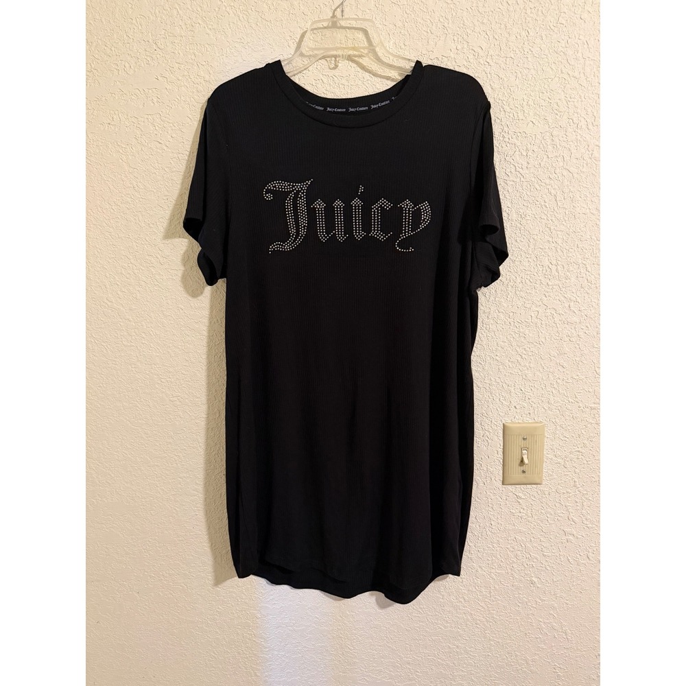 Juicy Couture Black Ribbed Rhinestone Logo Sleepwear T-Shirt‎ Dress XL 4999-118